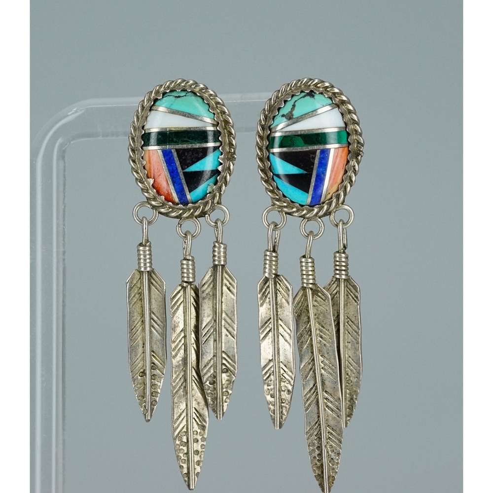 Jerry Johnson JJ - Navajo Native Indian Sterling Silver Multi Stone Earrings